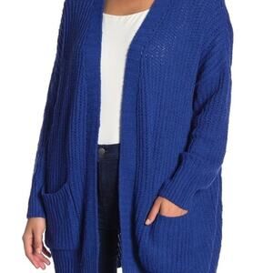 Woven Heart Sweater Women's Cardigan Royal Blue Knitted One Size Pockets NWT